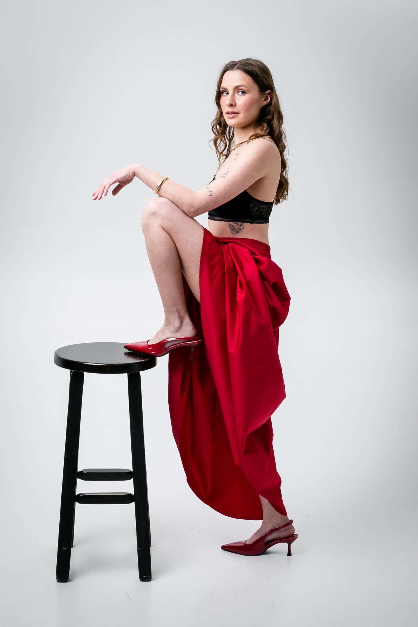 Red cotton maxi skirt